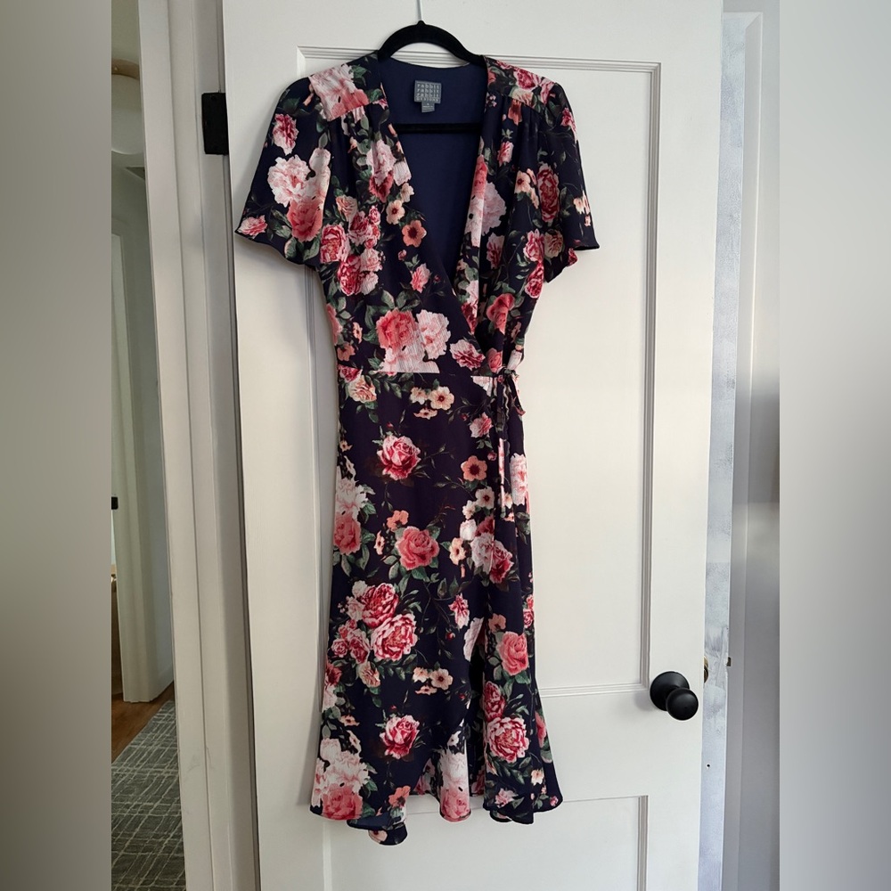 Floral Wrap Dress - Navy and Pink